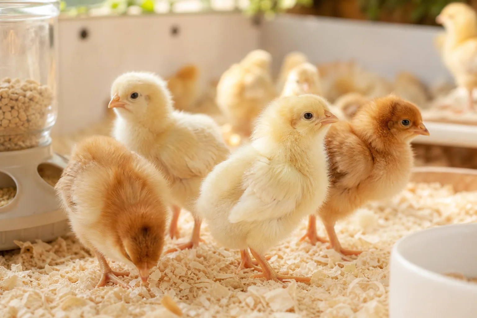 Chicks in a brooder